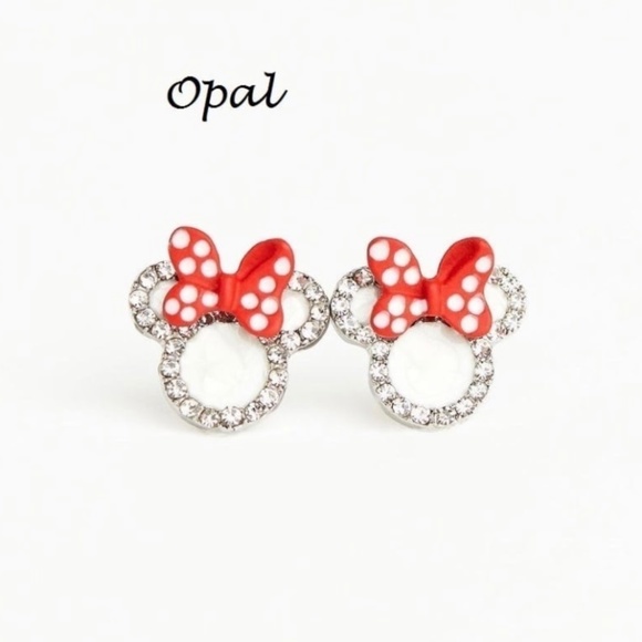 Sterling Silver Minnie Mouse Rhinestone Stud Earrings Disney Ears Red Bow - Picture 3 of 3
